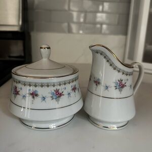 Vintage Sugar and Creamer Set Heather Fine China Japan Circa 70's